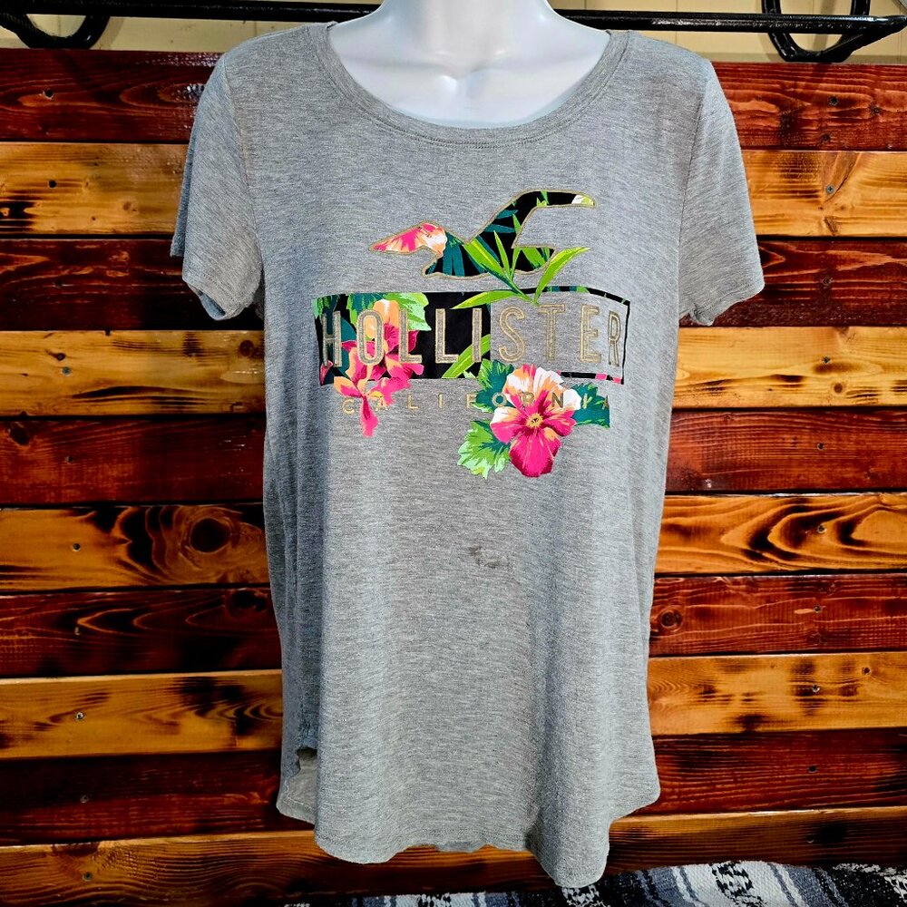 Hollister California Floral Logo Graphic Tee Shirt Women's Size Extra Small XS